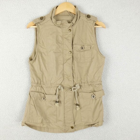 Vintage Vest Womens Small Beige Safari Pockets Full Zip Outdoor Lightweight Y2K - Picture 1 of 8